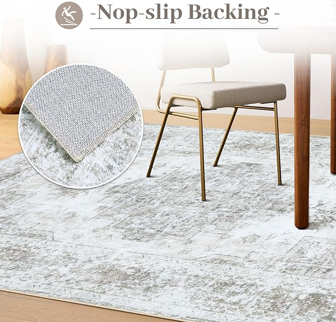 Area Rug 10x12 Living Room Rugs, Machine Washable Vintage Distressed Medallion Rug Non-Slip Soft Low Pile Large Indoor Rugs for Bedroom Kitchen Dining Room Office(Taupe,10'x12')