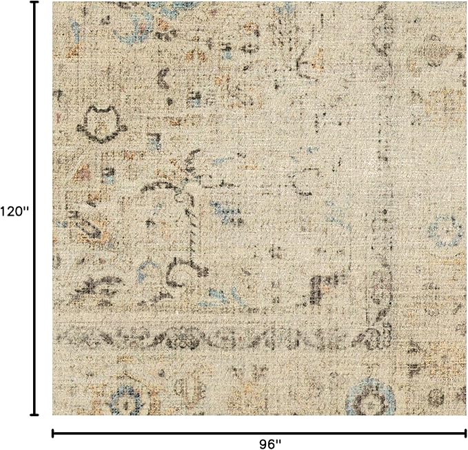 RUGGABLE Washable Vintage Area Rug – Kamran Ivory Opal 8x10, Stain-Resistant, Non-Slip – Large Machine Washable Rugs for Living Room, Bedroom, Hallway, Entryway & Office–with Standard Pad