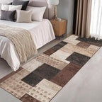 Modern Geometric Patchwork Indoor Runner Rug for Living Room, Chocolate 2.7'x 10' Rug Rockwood Collection Hardwood Floors Decor for Bedroom, Brown Throw Carpet for Office Entryway Dining Room