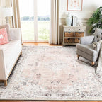 MUJOO Pink Rug 6'x9' Area Rugs for Living Room Washable Rugs Large Boho Carpet for Bedroom Dining Room Neutral Vintage Farmhouse Abstract Non Slip Soft Low-Pile Floral Flowers