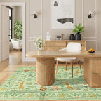 DUKINO 3x5 Rug, Washable Animal Area Rug with Non Slip Vintage Design, Indoor Soft Low Pile Carpet for Bedroom, Nursery, Dining Room, Farmhouse, Playroom, Light Green