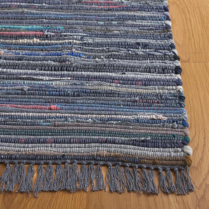 SAFAVIEH Rag Rug Collection Accent Rug - 2' x 3', Ink & Multi, Handmade Boho Stripe Cotton, Ideal for High Traffic Areas in Entryway, Living Room, Bedroom (RAR121C)