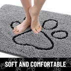 Smiry Dog Door Mat for Muddy Paws, Absorbent Dirt Trapper Non Slip Quick Dry Washable Chenille Mat for Mud Dogs, Entry Rug for Indoor and Outdoor (48x30 Inches, Grey and Black)