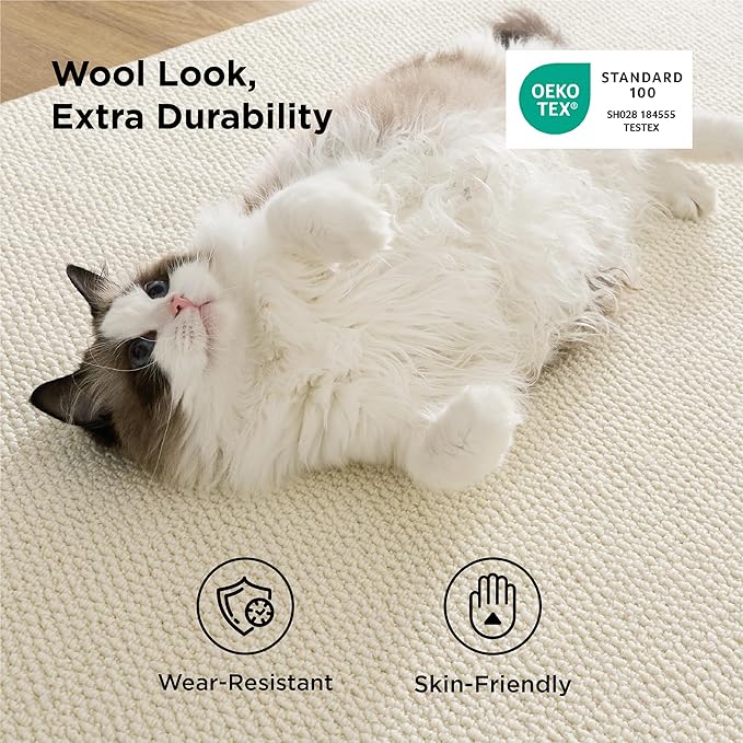 Bedsure 4x6 Faux Wool Area Rugs for Living Room, Machine Washable Carpet, Non-Slip Backing, Pet Friendly Throw Rug for Bedroom Dining Room, Linen