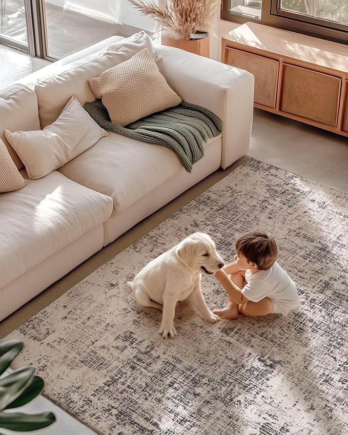 ILANGO 8x10 Modern Area Rug for Living Room Ultra Soft Machine Washable Lightweight Kid & Pet Friendly Stain Resistant Non-Shedding Large Carpet for Bedroom Dining Room Home Office Mat