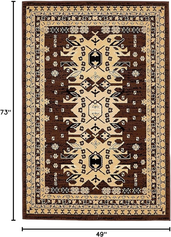 Unique Loom Taftan Collection Border Geometric Tribal Inspired Design Area Rug (4' 0 x 6' 0 Rectangular, Brown/ Tan)