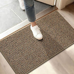 BEQHAUSE Dirt Trapper Door Mat 17" x 30", Non-Slip Doormats (Rolled-Up NO Creases) Washable Entryway Rug, Dirt Resist and Absorbent Welcome Mat, Low Profile Floor Mats for Front Back Door, Beige