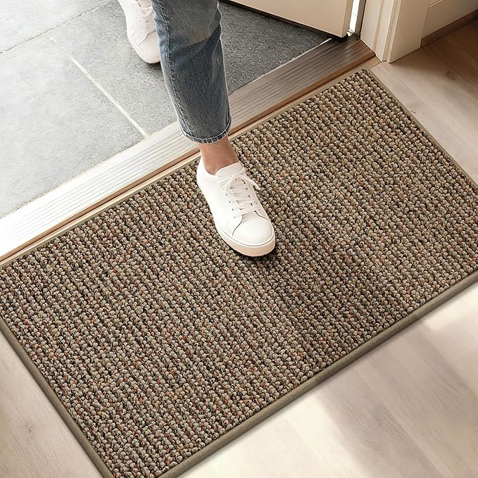 BEQHAUSE Dirt Trapper Door Mat 17" x 30", Non-Slip Doormats (Rolled-Up NO Creases) Washable Entryway Rug, Dirt Resist and Absorbent Welcome Mat, Low Profile Floor Mats for Front Back Door, Beige