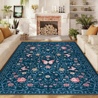 GarveeHome 8x10 Area Rugs for Living Room Washable Rugs Non Slip Stain Resistant Bedroom Floral Rugs Low Pile Soft Dining Room Throw Carpet Blue Bow Large Carpet for Home Office Decor, 8x10