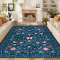 GarveeHome Area Rugs 9x12 Living Room Floral Rugs Non Slip Washable Large Bedroom Throw Carpet Stain Resistant Low Pile Blue Bow Rugs Soft Boho Bow and Flower Carpets for Nursery Home Decor, 9x12