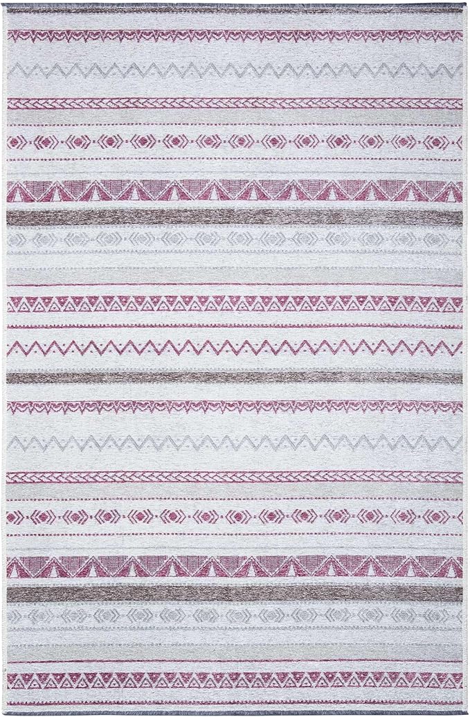 Alfa Rich 7x10 Mauve Off White Washable Area Rugs for Living Room Bedroom Kitchen Decor Cotton Rug