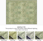 Bavni Washable Rug 5x7 Area Rug for Living Room Bedroom Dining, Washable Vintage Print Carpet, Ultra-Thin Chenille Low Pile Lightweight Rug with Non Slip Backing, Light Green