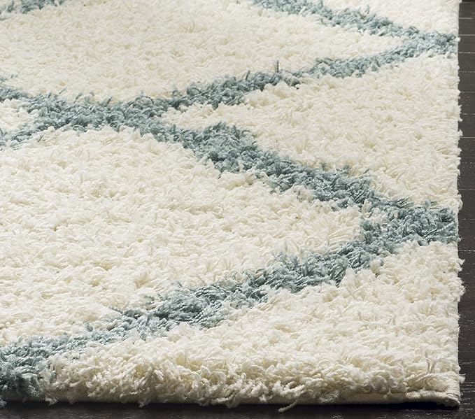 SAFAVIEH Dallas Shag Collection Area Rug - 10' x 14', Ivory & Light Blue, Trellis Design, Non-Shedding & Easy Care, 1.5-inch Thick Ideal for High Traffic Areas in Living Room, Bedroom (SGD257J)