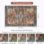 Moynesa Ultra-Thin Vintage Area Rug - 6x9 Washable Bedroom Rug Large Living Room Rug Non-Slip Dining Room Mat, Oriental Printed Low Pile Nursery Carpet for Office Kitchen Entryway, Brick Red/Dull Teal