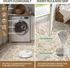 Bavni 5x7 Washable Area Rug Clearance for Living Room Rug Bedroom, Non-Slip, Boho Vintage Rugs Chenille Printed Low Pile for Dinning Room Homeoffice, Ivory/Teal