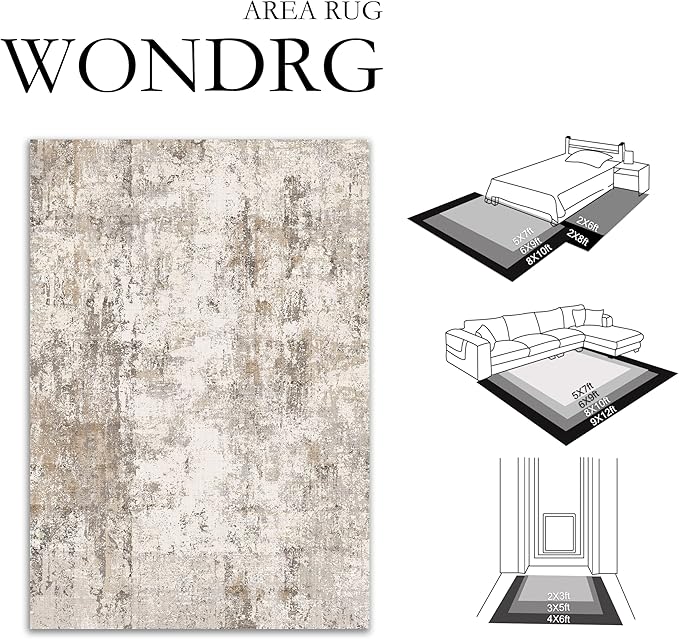 2x10 Washable Runner Rug Brown Grey Abstract Hallway Kitchen Throw Rug Neutral Modern Non Slip Soft Low Pile Carpet for Bathroom Laundry Bedroom Living Room