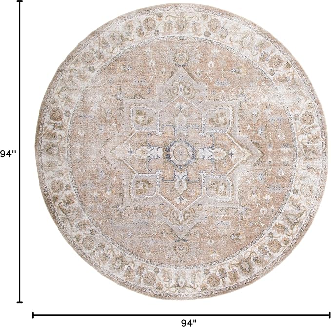 Nourison Home Astra Machine Washable Beige 7'10" x Round Area Rug - Easy Clean, Non Shedding, Bed Room, Living Room, Dining Room, Kitchen (8' x Round)