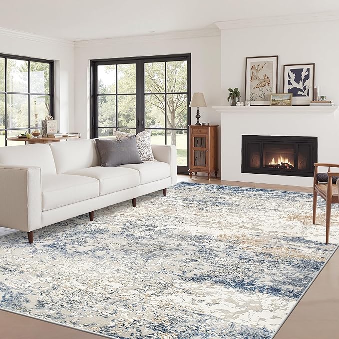 Art&Tuft Washable Rugs 6x9, Abstract Area Rugs for Living Room - Non Slip and Low Pile Soft Thin 6x9 Rug for Bedroom, Dining Room, Kitchen, Office, Blue