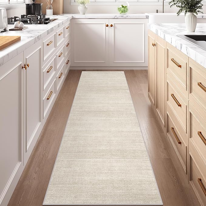 Art&Tuft Washable Runner Rug - 2x8 Kitchen Runner Rug Non-Slip Soft Low Pile Rug Runners for Hallways Bedroom Bathroom Laundry Living Room, Beige