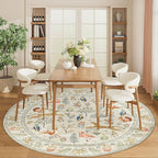 DUKINO 6ft Round Rug for Bedroom, Animal Print Washable Circle Rug with Low Pile Design, Soft Indoor Floor Non Slip Carpet for Entryway, Living Room, Office, Dining Room, Beige