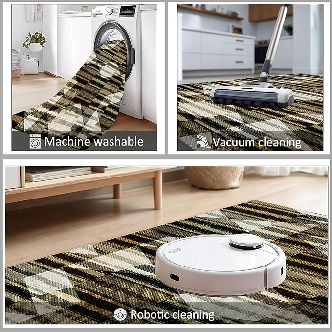 Large Living Room Area Rug 4x5ft,Modern Geometric Rugs, Multicolor Low Pile Farmhouse Carpet, Machine Washable & Non-Slip Non-Shedding for Classroom, Bedroom & Dorm