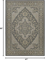 FH Home Flat Woven Outdoor Rug - Waterproof, Easy to Clean, Stain Resistant - Premium Polypropylene Yarn - Vintage - Patio, Deck,Porch,Balcony,Laundry - Ankara - Charcoal - 3ft 11 in x 5ft 6in