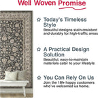 Well Woven Asha Rome Black 7'7" x 9'10" Area Rug - Oriental Floral Pattern, Easy Clean, Floor-Friendly Backing - for Living Room, Bedroom, and Dining Room