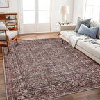 Washable Area Rug 4'x6' Traditional Floor Cover Foldable Thin Rugs Retro Kitchen Indoor Distressed Non Slip Carpet Floral Print Mat Bedroom Living Room