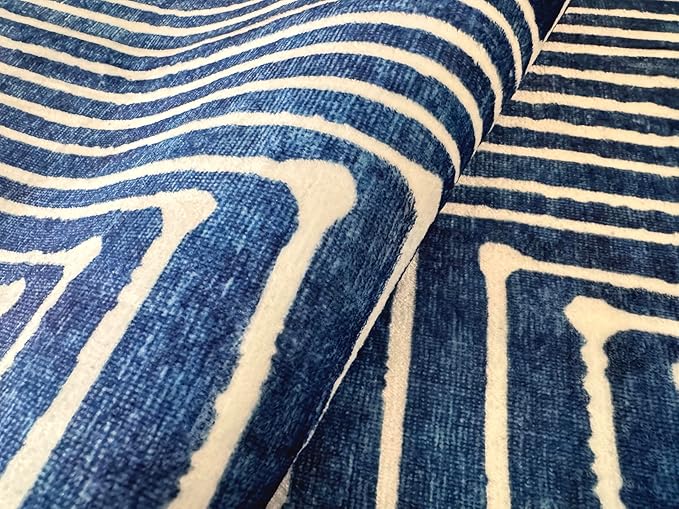 GLN Rugs Contemporary Collection - Machine Washable Area Rug, Contemporary Washable, Non Slip, Low Pile Chenille Rug, Living Room, Bedroom, Kitchen Rug (5' x 7' Lines Blue)