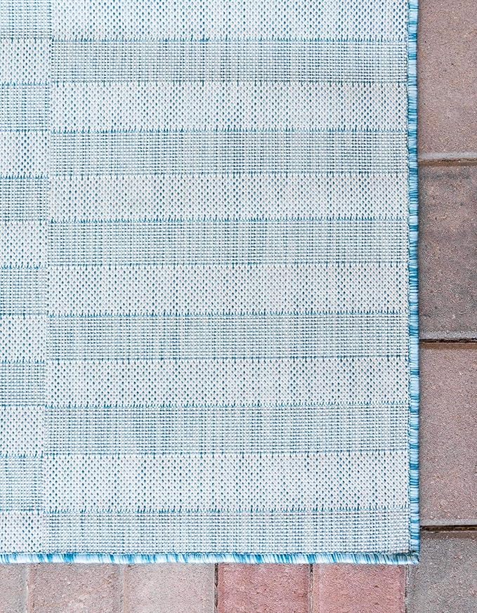 Unique Loom Outdoor Striped Collection Area Rug - Striped (5' 1" x 8' Rectangle, Light Aqua/Ivory)