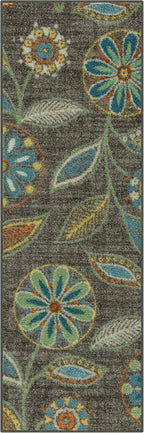 Maples Rugs Reggie Floral Runner Rug - Made in USA - Washable, Non Slip Indoor Carpet for Kitchen, Hallway, and Laundry Room, 1'8 x 5, Dark Grey