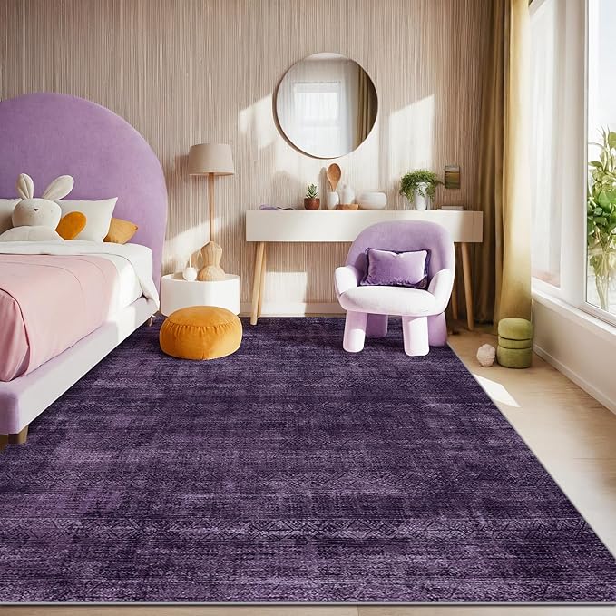Kokia Abstract Area Rugs Washable Indoor 6x9 Rug Boho Distressed Retro Low Pile Non-Slip Non-Shedding Carpet Bedroom Living Room Dining Room, Purple Rug, Oslo Dusty