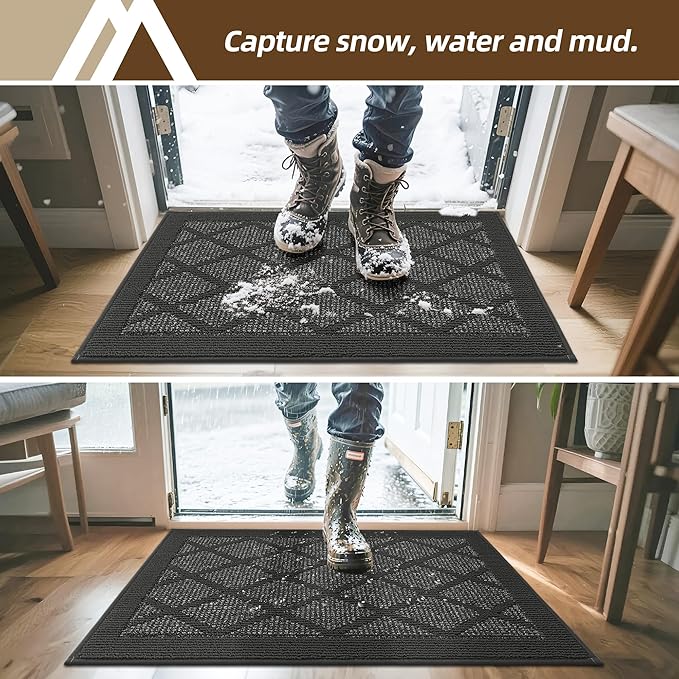 COSY HOMEER Non-Slip Door Mat 24"x36", Entryway Rugs Low Profile Absorbent Dirt Trapper Doormat for Front Entrance, Washable Polypropylene Entry Mat (Dark Grey)