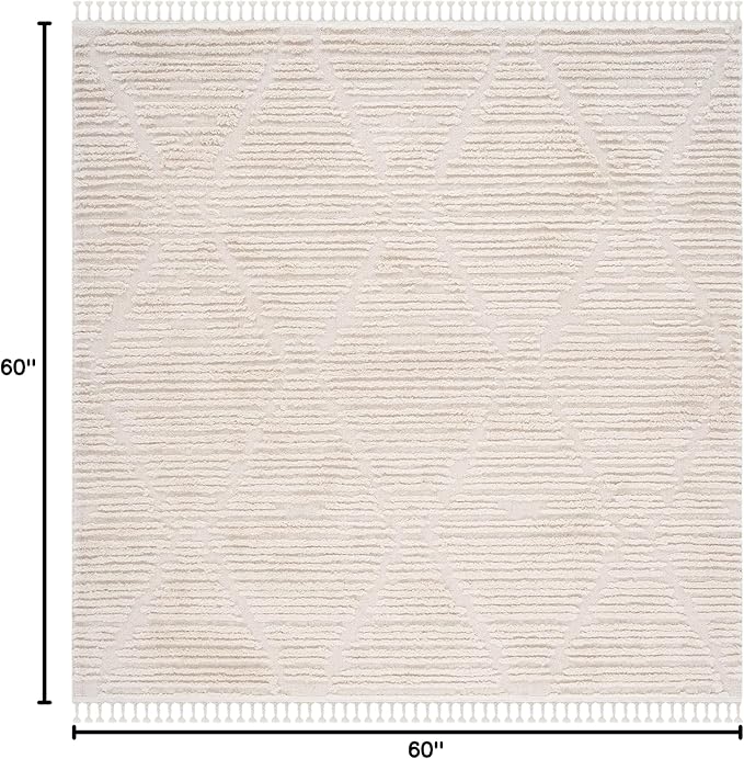 SAFAVIEH Marrakesh Collection Area Rug - 8' Square, Beige, Moroccan Boho Tribal Tassel Design, Non-Shedding & Easy Care, Ideal for High Traffic Areas in Living Room, Bedroom (MRK517C)
