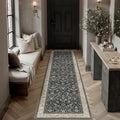 HUGEAR 2x6 Runner Rug Machine Washable Black Beige Hallway Area Rugs Indoor Accent Rugs Floral Low Pile Carpet Distressed Throw Rugs Bedroom Living Room Office Dining Kitchen Laundry Non Slip