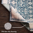 vivorug 4x6 Rug, Small Area Rug for Living Room, Bedroom, Kitchen, Machine Washable Non-Slip Throw Rug, Vintage Floral Carpet for Entryway Nursery Dinner Room - Durable (Blue)