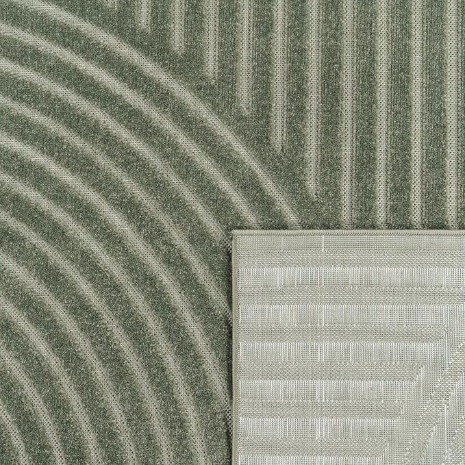 Paco Home Modern Area Rug with Curved Bow Pattern – Minimalist Design in Green, Size: 2'8" x 4'11"