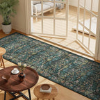 DUKINO 2.6x8 Runner Rug for Hallway, Washable Vintage Floral Kitchen Rug with Non Slip Backing, Soft Low Pile Throw Carpet Runner for Kitchen, Laundry, Hallway, Bathroom, Blue