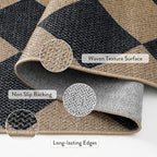 Lahome Checkered Easy Jute 3x5 Outdoor Patio Rug, Washable Rugs for Entryway Diamond Indoor Outdoor Living Room Carpet, Farmhouse Neutral Non Slip Black Door Carpet for Backyard Bedroom