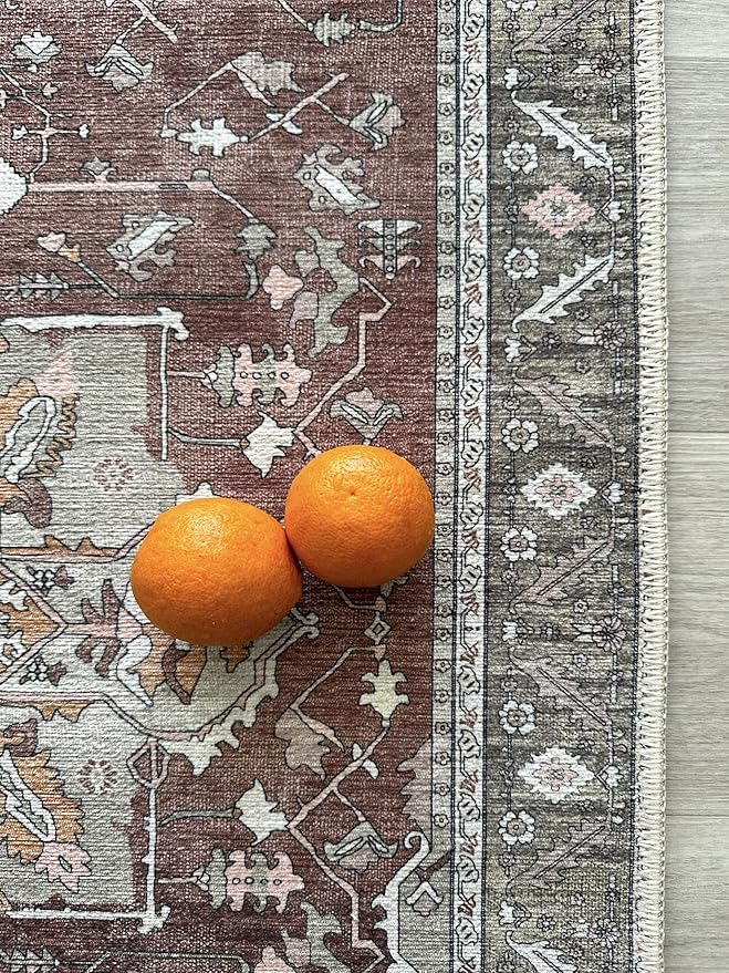 Fame Living Faded Oushak Rug, Turkish Vintage Floral Pastel Large Oversized Area Rugs for Living Room Dining Bedroom Kitchen Bathroom Nursery (848CrNv, 2' x 3')