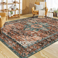 Moynesa Ultra-Thin Washable 10x14 Area Rugs for Living Room, Boho Large Living Room Rug Non Slip,Vintage Oriental Indoor Floor Carpet for Dining Room Table Dorm Home Office Decor, Brick Red
