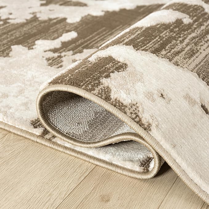 Abani Terra Area Rug for Living Room, Bedroom - Abstract Pattern - Brown Cream - 8' x 10' - Durable & Easy to Clean