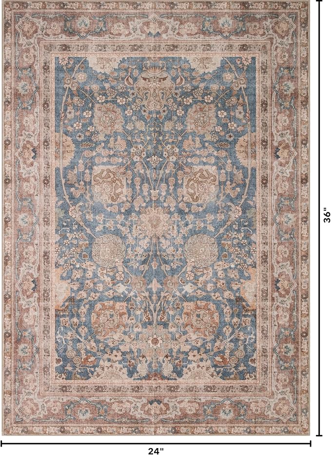 Kuden 2x3 Small Rug, Machine Washable, Non-Slip Backing, Vintage Style, Soft, Low Pile, Area Rugs for Entryway Kitchen Indoor Entrance