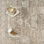 6x9 Washable Vintage Area Rug for Living Room Bedroom Non Slip Distressed Traditional Soft Large Throw Rug Beige Brown Low Pile Lightweight Floral Carpet Office Indoor Playroom Dining Room