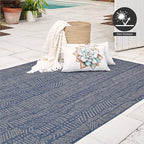 FH Home Flat Woven Outdoor Rug - Waterproof, Easy to Clean, Stain resistant - Premium Polypropylene Yarn - Modern Abstract - Patio, Deck, Porch, Balcony,Laundry Room - Suez - Blue - 3ft 11in x 5ft 6in