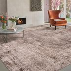 Brown Living Room Rug 9x12 - Retro Large Rug for Dining Room, Fireplace, Bedroom, Washable Non Slip Low Pile Abstract Warm Brown and Terracotta