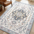Phantoscope Washable Area Rug 4'x6' Non-Slip, Vintage Boho Rugs for Living Room, Bedroom, Dining Room, Persian Floral Medallion Pattern, Low-Pile Foldable Floor Carpet, Ivory Blue/Garden Bloom