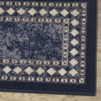 Antep Rugs Alfombras Modern Bordered 2pc Non-Skid (Non-Slip) Low Profile Pile Rubber Backing Indoor Kitchen Runner Rugs (Navy Blue, 2pc Set)