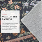 Boho 2x5 Runner, Black Navy Floral Washable Hallway Runner, Non-Slip Kitchen Runner, Super Thin Printed Faux Wool Soft Carpet for Entryway, Front Door, Backdoor, Bedside
