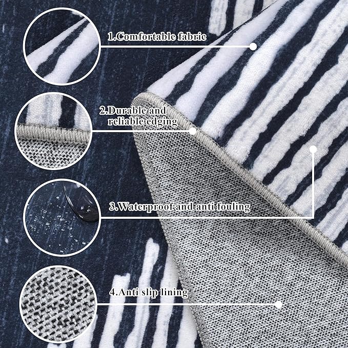 HelloTree Area Rug for Living Room 9x12 Washable Geometric Moroccan Rug Stripe Farmhouse Bohemian Minimalistic Non Slip Non Shedding Ultra Thin Soft Rug for Bedroom Office DiningRoom Nursery-Blue